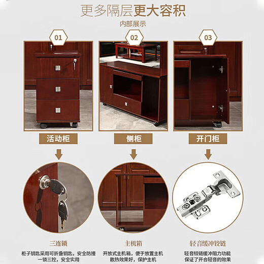 NAIGAO boss desk set combination solid wood veneer manager desk executive desk office computer desk 1.6 meters