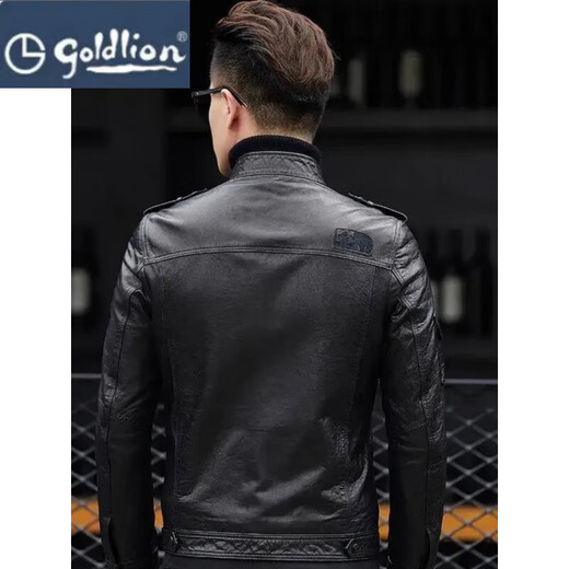 金利来（Goldlion）2025春秋新款海宁绵羊真皮皮衣男修身机车立领短款皮夹克休闲外套 黑色- 加绒 XL -125-135斤