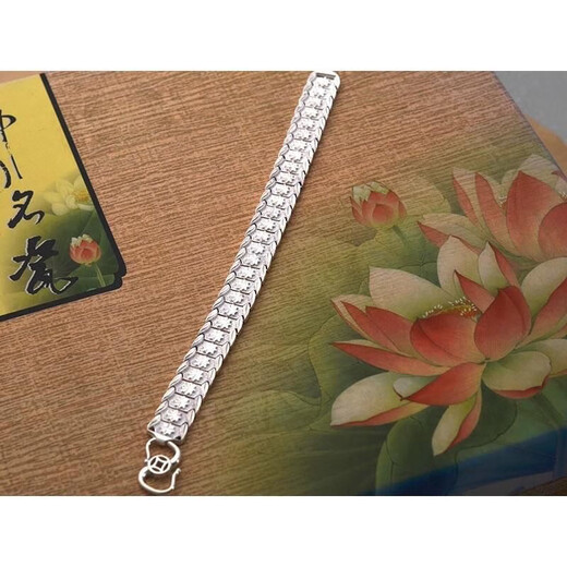 KZD Old Phoenix 999 sterling silver bracelet boss car flower flat wide version bracelet personality domineering bracelet watch chain silver car flower bracelet 15.77 (high quality)