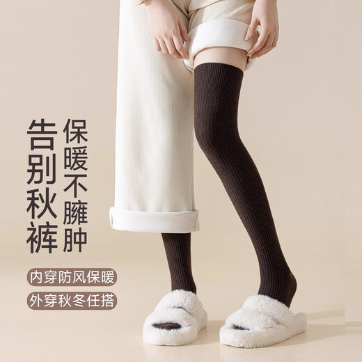 Niqing Wool Over-the-Knee Socks Women's Autumn Coffee Color Stockings Warm Pressure Slimming Vertical Bar Women's Autumn and Winter Brown High Socks Over-the-Knee 2 Pairs Optional Remarks (Be sure to leave a message) One size fits all