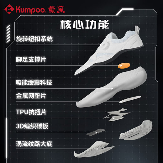 KUMPOO badminton shoes new style KUMPOO Xuanji KHR-D96 shock-absorbing breathable lightweight non-slip training grade button sports shoes KH-D66 Turbo White/Silver 41