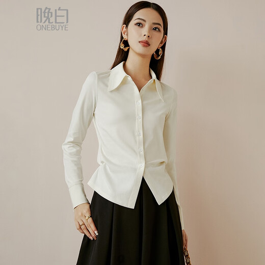 Late white new product 2025 autumn cotton fashion shirt casual lapel solid color skin-friendly commuting shirt for women off-white S