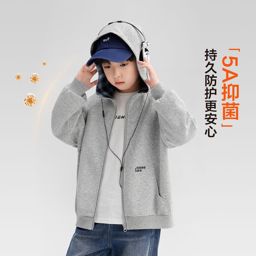 Zuoxi children's clothing boys' sweatshirt 2025 new coat hooded children's cardigan big children's fleece top gray 160