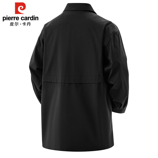 Pierre Cardin windbreaker men's autumn and winter Korean style loose casual mid-length coat trendy lapel coat men's black 3XL