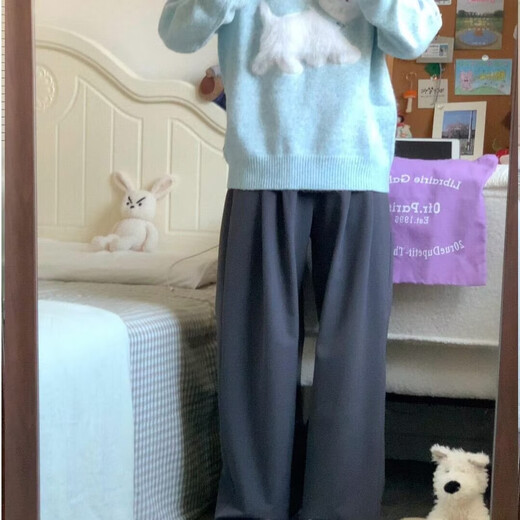 Sidi Shu blue round neck flocked puppy sweater for women 2025 new autumn and winter preppy style sweet age-reducing sweater top blue M recommended 97-110Jin Jin equals 0.5 kg