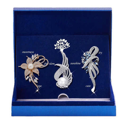 High-end brooch for women, light luxury and elegant corsage gift box, birthday gift, Valentine's Day and Chinese Valentine's Day gift for wife, three-piece goddess set