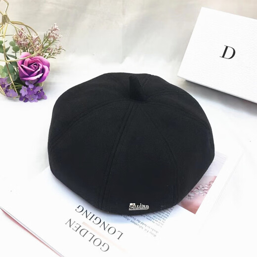 Wine Style Senior 2025 Autumn and Winter Hat Women's Korean Colored Wool Letter Beret Japanese Artistic Artist Hat Fashionable Beanie Hat Off-White M (56-58cm)