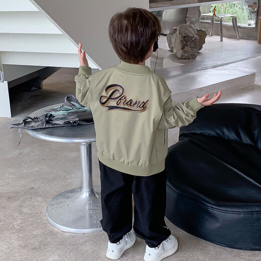 Boys' baseball uniform jacket spring and autumn 2025 new early spring children's clothing fashionable autumn jacket handsome top light green 120