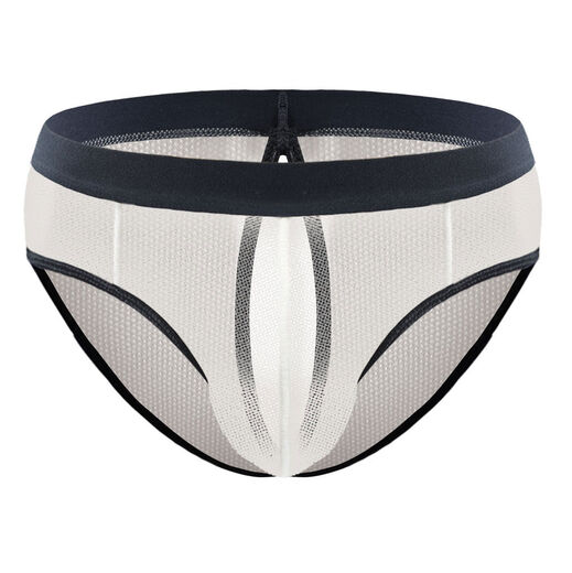 Low-waist men's thong mesh hollow translucent underwear sexy close-fitting breathable youth casual shorts off-white one size