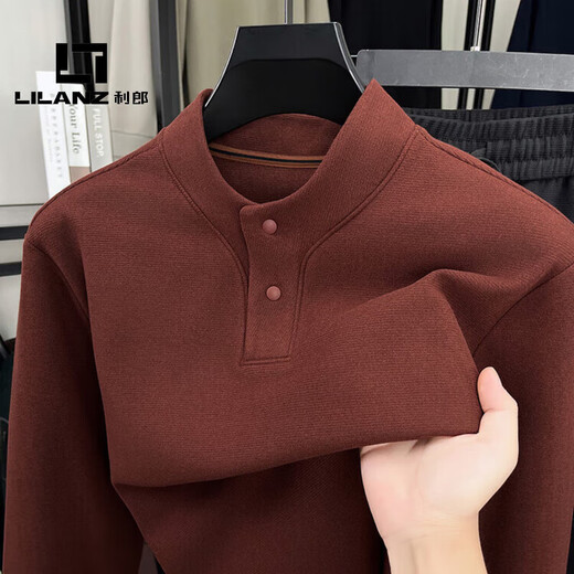 L Lilang's classic Henry collar sweater for men 2025 autumn new business casual fashion loose and comfortable dark gray green S 48
