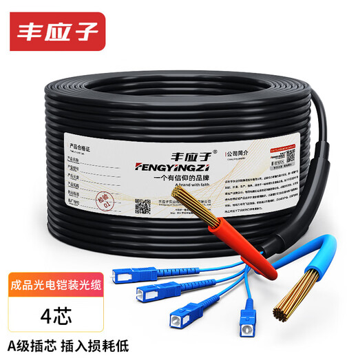 Fengyingzi single-mode armored optical cable with power integrated line finished product 4-core optical fiber SC+2-core 1.5 power cord 500 meters FYZ-GYXTW-4B1-2*1.5