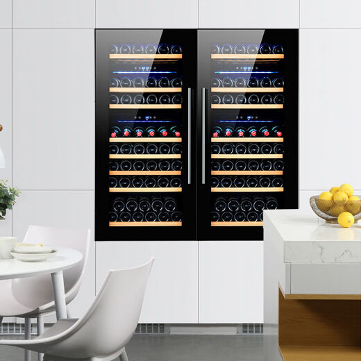 Yusenyi Seamless Embedded Red Wine Cabinet Constant Temperature Wine Cabinet Compressor Wine Refrigerator Cabinet Home JC130A Dual Temperature Medium-Black