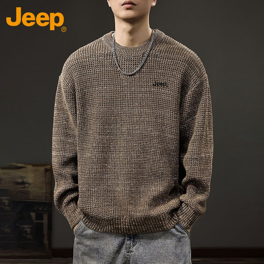 JEEP Jeep sweater men's winter high-end warm sweater men's inner layering shirt men's floral brown XL