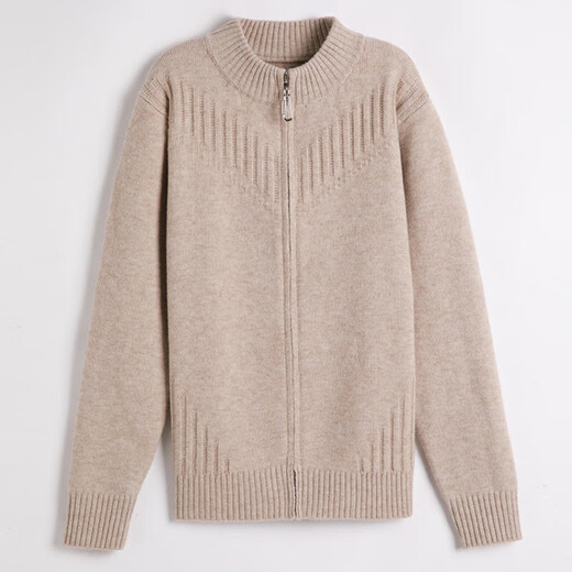Stand collar zipper knitted cardigan for women 2025 new spring and autumn style outer top fashionable foreign style loose sweater jacket beige 3XL