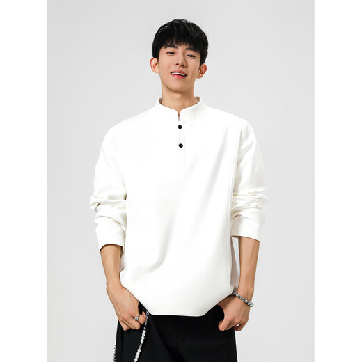 Unicorn cool black American retro Henry collar sweatshirt for men in autumn loose casual long-sleeved T-shirt with inner layering shirt heather gray M