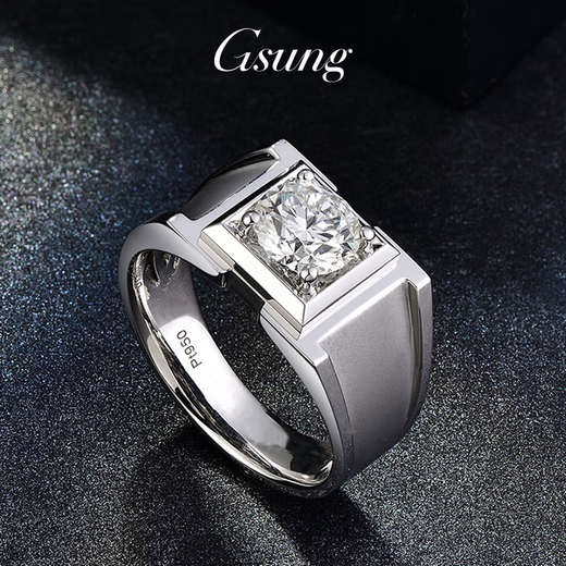 GsunG Platinum Men's Moissanite Ring PT950 Pure Platinum Wide Wedding Ring Chinese Valentine's Day Gift for Boyfriend Book an auction, please contact us before the auction