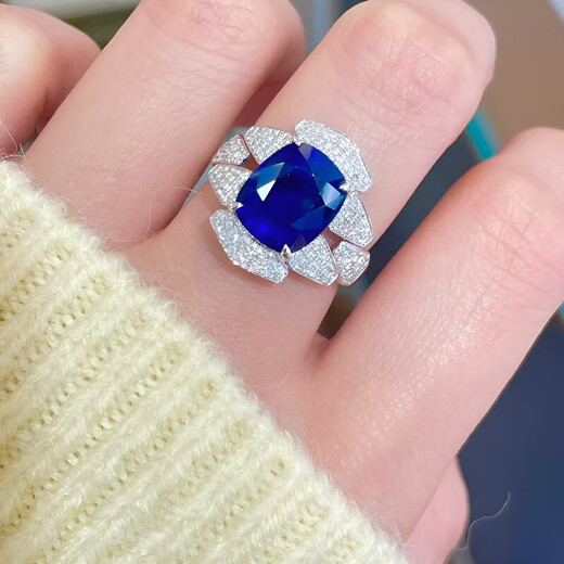 HEEKAIYI Sapphire Ring Female Royal Blue 18k Gold Diamond Ring Chinese Valentine's Day Birthday Gift for Wife and Girlfriend Selected 4.1 Carat/Royal Blue