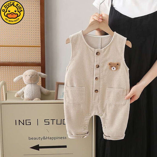 G.DUCKKIDS baby overalls spring and autumn infant jumpsuits 0 to 3 years old children's casual pants cute baby corduroy pants trendy khaki 73cm