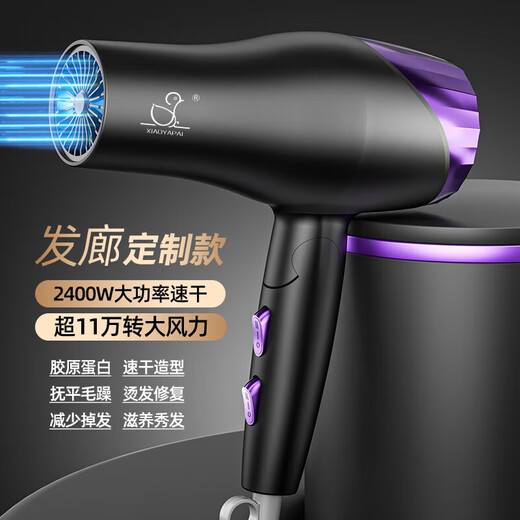 Xiaoya (XIAOYA) 2400W high-power hair salon hair dryer negative ion hair dryer blue light hair care folding hair dryer powerful high-speed large hair dryer King top version Honor Purple + 2000W + free air nozzle + foldable 4.5 billion blue light ion hair care typhoon-level wind movement