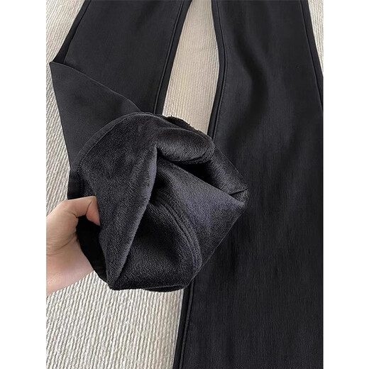 Хлопковый ятаган из листьев ивы плюс бархатные утолщенные джинсы для мужчин осенью и зимой, новый уличный модный бренд, узкая версия, брюки-ботфорты FY9131, черные плюс бархатные, высокого качества XL 130-150Jin Jin равен 0,5 кг