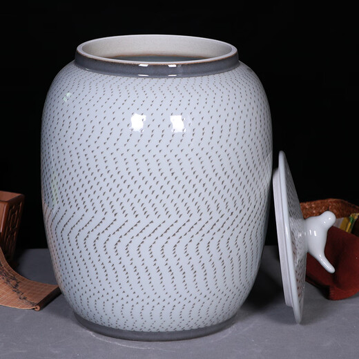 Fumi cylinder rice bucket Jingdezhen ceramic household 20 Jin Jin equals 0.5 kg 30 Jin Jin equals 0.5 kg Flour bucket moisture-proof and insect-proof with lid seal White winter melon 30 Jin Jin equals 0.5 kg Water capacity