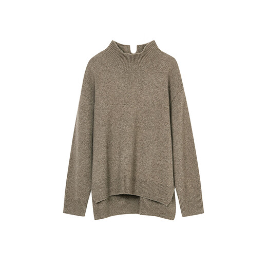 LANCY wool cow down new winter high collar loose soft short wool sweater oatmeal milk color M