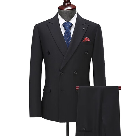 SAINT ANGELO large size suit men's suit formal black double-breasted lapel plus fat and fattening groom's wedding black 18156 (single suit jacket) XL 180