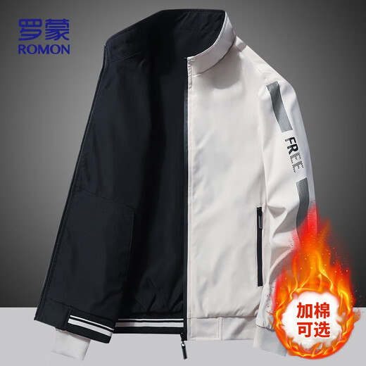 罗蒙（ROMON）夹克男秋季商务休闲外套户外运动时尚百搭双面穿上衣9866米白M