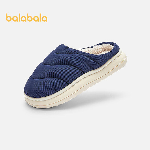 Balabala children's cotton slippers with half heel for boys and girls anti-slip indoor autumn and winter cotton shoes with velvet to keep warm Chinese blue 80501 35 (foot length 21.8-22.2/inner length 23)