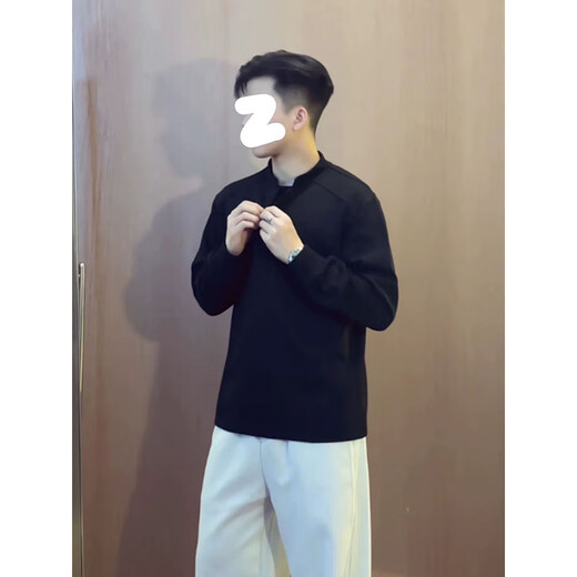 7 excellent products Henry collar sweatshirt men's autumn and winter new fashion brand heavyweight polo shirt loose shoulder jacket top men LHFS-CX81 black M