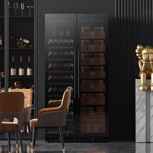 Baikelen Cigar Cabinet Mirror Glass Double Door Double Temperature Constant Temperature and Humidity Tobacco and Wine Cabinet Tea Beverage Cabinet Refrigerator Air-cooled Frost-free Household Commercial Large Capacity Embedded Spanish Cedar Wood 1.9 Meters丨Light Sensing Mirror Dual Temperature Zone丨Ice Bar + Cigar丨Thin Section