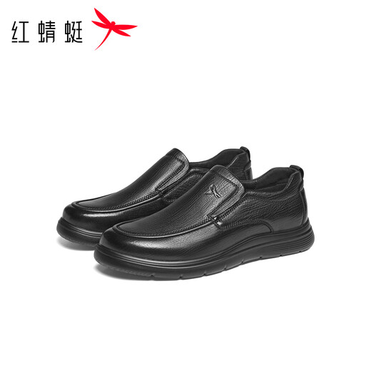 Red Dragonfly casual leather shoes 25 autumn and winter men's shoes sheepskin commuting business middle-aged and elderly comfortable dad shoes WTA45031 black 42