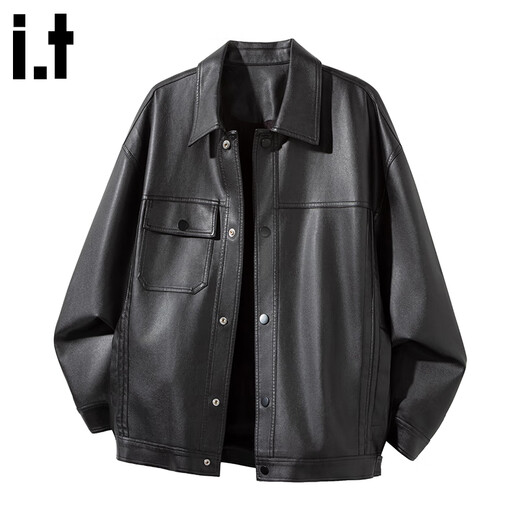 CHOCOOLATEit American Lapel Leather Jacket Men's Autumn New Trendy Brand Versatile Retro Casual Leather Jacket Black 2XL