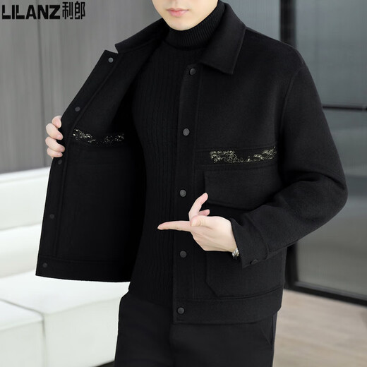 Lilang woolen woolen coat men's short double-sided woolen coat autumn and winter new high-end men's thickened woolen jacket black 4XL 195