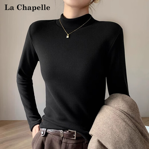 La Chapelle velvet half turtleneck cashmere bottoming shirt for women winter thickened silk thermal top with long sleeves inside white L