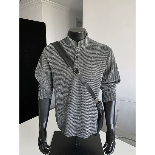 7 excellent products American Henry collar sweatshirt for men, autumn and winter fashion brand heavyweight right shoulder bottoming shirt loose jacket top for men CQS-3309 Gray M