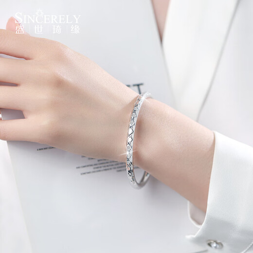 SHENGSHIQIYUAN platinum bracelet for women pt950 genuine platinum bracelet for women new simple perfect round star flash bracelet for women inner diameter 52mm weight 31-32g thick about 5.6mm