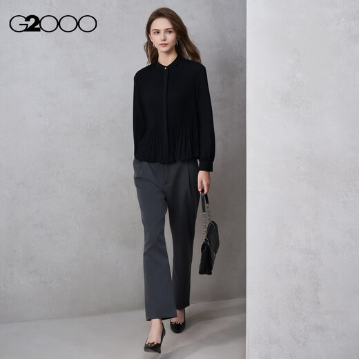 G2000 texture/pleated design/same style in shopping malls, women’s 2025 autumn and winter drapey long-sleeved casual shirt