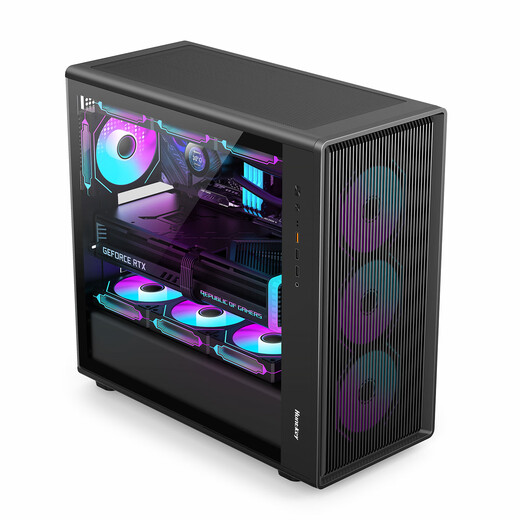 航嘉G63战戟 侧透玻璃机箱 M-ATX主板/长显卡/360水冷 G63mini台式机电脑主机机箱/卡扣式玻璃 G63MAX黑+6个ARGB风扇（四正二反）