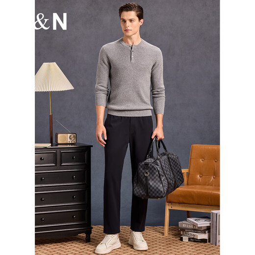 Antonio Cloud Touch & 100% Cashmere Henley Collar Cashmere Sweater Men's Autumn and Winter Warm Skin-Friendly Basement Sweater
