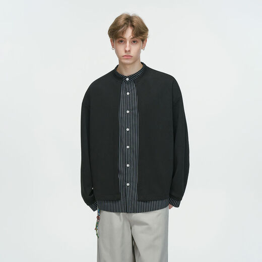 Dreammade American fake two-piece Henry collar cardigan thick cotton T men's spring and autumn high-intelligence gray jacket light gray M