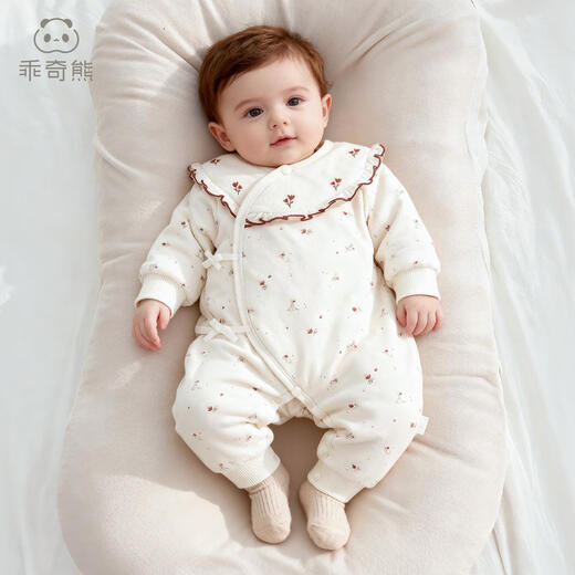 Guiqi Bear velvet cotton newborn baby quilted antibacterial monk clothing baby thickened warm one-piece khaki
