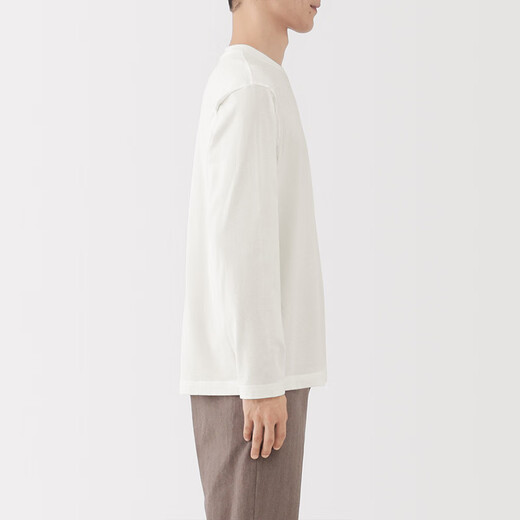 无印良品（MUJI）男式 起毛圆领长袖T恤男士打底衫男款男装25年秋季 AB1MTA5A 白色 L (175/100A)