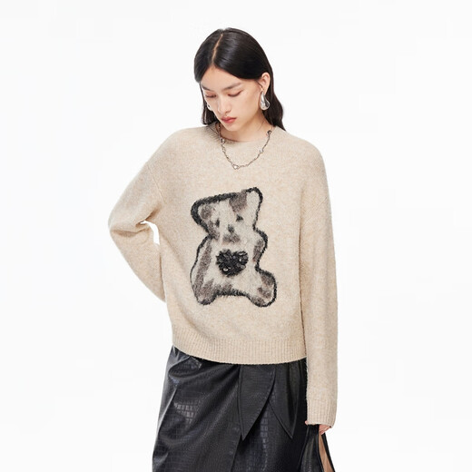 VEROMODA Sweater 2025 Winter New Style Contains Sheep Wool Alpaca Sequin Decorated Sweater Simple 325413028 Honey Milky White XS