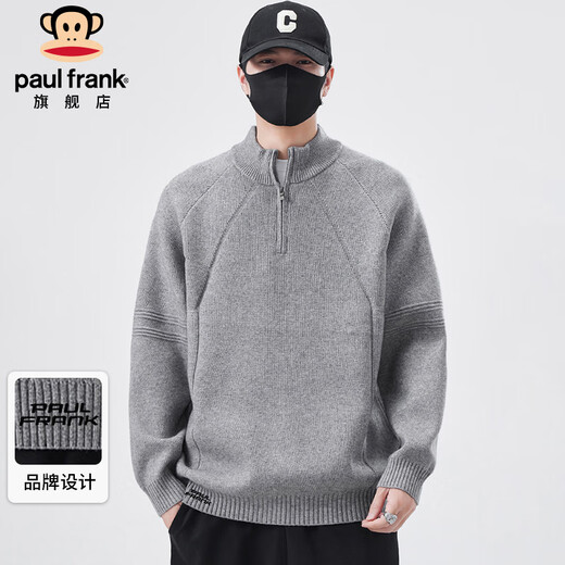 Paul Frank sweater men's autumn and winter half turtleneck zipper sweater men's warm loose sweater jacket gray XL