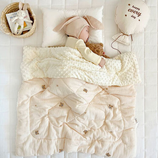 Others Newborn baby spring and autumn blankets, children's air-conditioned quilts, kindergarten quilts, autumn and winter quilts, soothing beanie fleece blankets, bear head embroidered beanie quilts 10-20 degrees 100x120cm