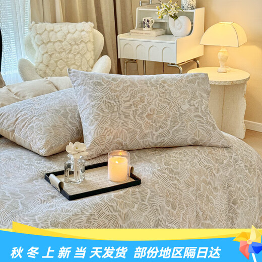 Mercury series home textile new 100% cotton four-piece set floral pure cotton brushed quick-warm autumn and winter thickened bed sheet duvet cover and fitted sheet three-piece set Flower Spike 100% cotton 1.5m fitted sheet set four-piece set 100% cotton