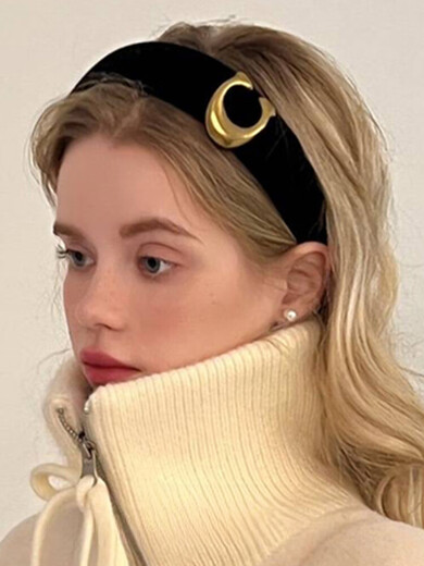 Miao Yijia black velvet headband for women, autumn and winter high skull pressure headband, elegant and high-end hairpin, versatile outer hair accessory, black C-shaped headband