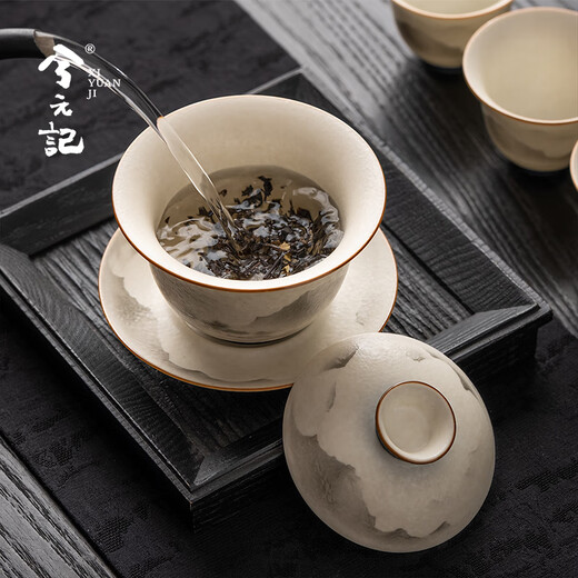 Xiyuanji Qianli Jiangshan Kung Fu Tea Set Mid-Autumn Festival Gift for Elders, Colleagues, Friends, Dads Birthday Accompanying Gifts Lihua Jiangshan 10-Head Cover Bowl Gift Box Set