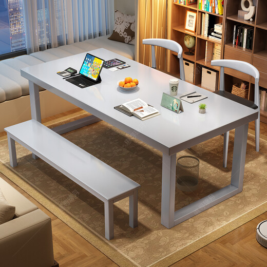 Huixun solid wood large desk open workbench home large board table living room study integrated long table parent-child study table walnut color #large board table 140cm*80cm*75cm desktop thickness 4cm